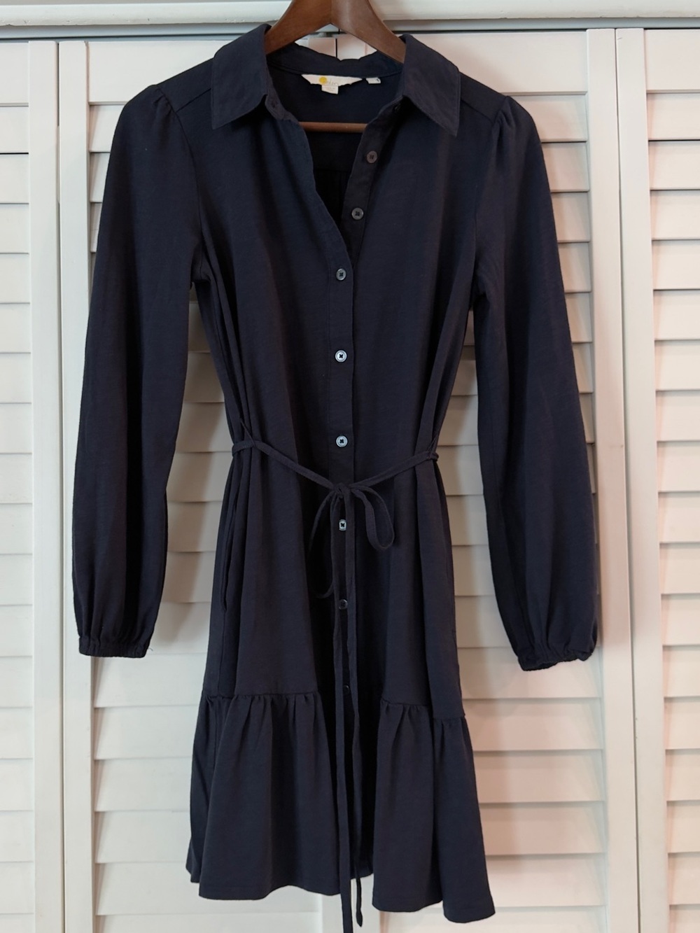 Boden Relaxed Fit Tiered Jersey Shirt Mini Dress Navy - Size 6R